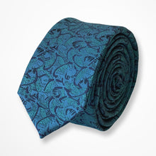 Load image into Gallery viewer, Sky Blue Floral With Navy/Aqua Flower Silk Tie – Slim 50mm
