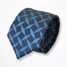 Load image into Gallery viewer, Cobalt Blue Geometric With Black Square Silk Tie – Skinny 70mm
