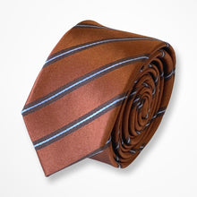 Load image into Gallery viewer, Brown Regimental With Black/White Stripes Silk Tie – Slim 50mm