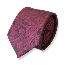 Load image into Gallery viewer, Dark Red Paisley With Black Pattern Tie – Skinny 70mm