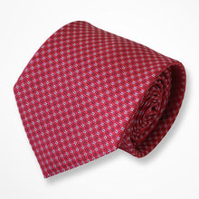 Load image into Gallery viewer, Red Micro Check With White Geometric Silk Tie – Regular 85mm