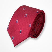 Load image into Gallery viewer, Red Pattern With Navy/White Geometric Silk Tie – Skinny 65mm