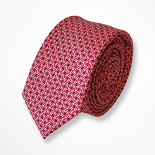 Load image into Gallery viewer, Red Pattern With Dark Red/White Geometric Silk Tie – Slim 50mm
