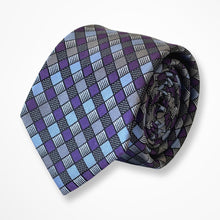 Load image into Gallery viewer, Violet Gingham With Light Blue/Purple/Silver Square Silk Tie – Skinny 75mm