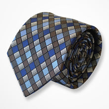 Load image into Gallery viewer, Brown Glen Check With Light Blue/Navy/Brown/Silver Square Silk Tie – Skinny 75mm