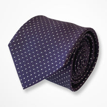 Load image into Gallery viewer, Purple Micro Check With Silver Pencil Pattern Silk Tie – Skinny 70mm