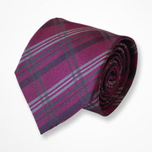 Load image into Gallery viewer, Bordeaux Tartan With Dark Purple/Grey Stripes Silk Tie – Regular 80mm