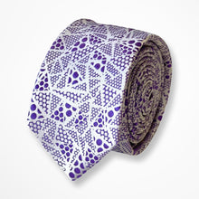 Load image into Gallery viewer, Violet Pattern With White/Purple Geometric Silk Tie – Skinny 60mm