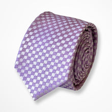 Load image into Gallery viewer, Pale Purple Micro Check With White Geometric Silk Tie – Skinny 60mm