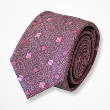 Load image into Gallery viewer, Pale Lavender Pattern With Light Pink Geometric Silk Tie – Skinny 60mm
