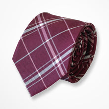 Load image into Gallery viewer, Violet Tartan With Pink/Grey Stripes Silk Tie – Skinny 70mm