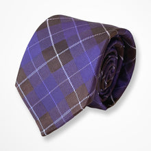 Load image into Gallery viewer, Dark Violet Windowpane With Brown/Light Purple/White Silk Tie – Regular 90mm