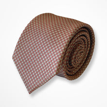 Load image into Gallery viewer, Orange Micro Check With Yellow/Grey Geometric Silk Tie – Skinny 70mm