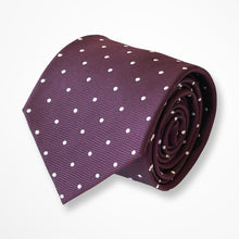 Load image into Gallery viewer, Bordeaux Micro Check With White Pin Dots Silk Tie – Regular 80mm
