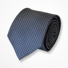 Load image into Gallery viewer, Blue Micro Check With Grey Cross Silk Tie – Skinny 70mm