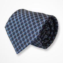 Load image into Gallery viewer, Blue Micro Check With Light Blue Sunflower and Grey Pin Dots Silk Tie – Regular 95mm