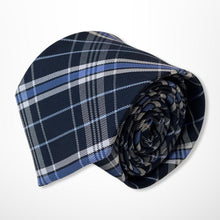 Load image into Gallery viewer, Dark Blue Tartan With Light Blue and White Stripes Silk Tie – Regular 80mm