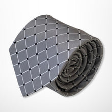 Load image into Gallery viewer, Grey Check With White Stripes and Black Pin Dots Silk Tie – Regular 80mm
