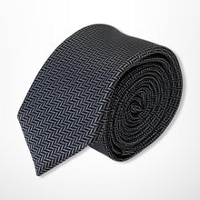 Load image into Gallery viewer, Dark Grey Herringbone With White Stripes Silk Tie – Skinny 60mm