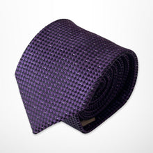 Load image into Gallery viewer, Dark Purple Knit With White Pin Dots Silk Tie – Skinny 75mm