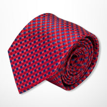Load image into Gallery viewer, Red Check With Navy and Light Red Square Silk Tie – Skinny 70mm