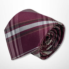 Load image into Gallery viewer, England Red Tartan With White and Dark Red Stripes Silk Tie – Regular 80mm