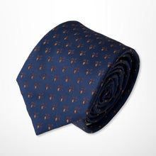 Load image into Gallery viewer, Navy Geometric With Brown Windmill Silk Tie – Skinny 70mm