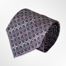 Load image into Gallery viewer, Grey Geographic With Pink Abstract Silk Tie – Regular 90mm