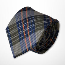 Load image into Gallery viewer, Dark Green Tartan With Orange and Blue Stripes Silk Tie – Skinny 70mm