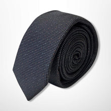 Load image into Gallery viewer, Dark Grey Knit With Silver Pin Dots Silk Tie – Skinny 50mm