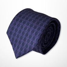 Load image into Gallery viewer, Dark Purple Geometric With White Square Silk Tie – Skinny 75mm