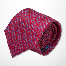 Load image into Gallery viewer, Red Pattern With Purple and White Geometric Silk Tie – Skinny 75mm