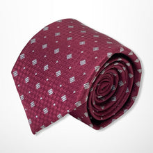 Load image into Gallery viewer, Dark Red Pattern With White Lines and Pin Dots Silk Tie – Skinny 75mm