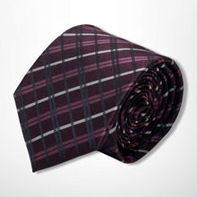Load image into Gallery viewer, England Dark Red Tartan With White and Pink Stripes Silk Tie – Skinny 70mm