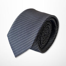 Load image into Gallery viewer, Navy Geometric With Silver Scales Silk Tie – Skinny 60mm