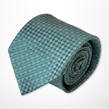 Load image into Gallery viewer, Green Geometric With Grey and Dark Green Square Silk Tie – Regular 80mm