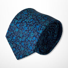 Load image into Gallery viewer, Dark Green Floral With Blue and Mint Flowers Silk Tie – Skinny 70mm