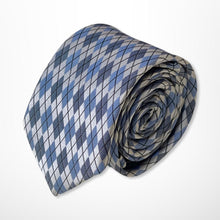 Load image into Gallery viewer, Grey Argyle With Light Blue and Grey Rhombus Silk Tie – Skinny 65mm