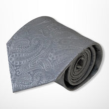 Load image into Gallery viewer, Grey Paisley With Silver Floral Silk Tie – Regular 100mm