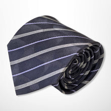 Load image into Gallery viewer, Dark Blue Repp With Purple and Light Yellow Stripes Silk Tie – Regular 85mm