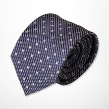 Load image into Gallery viewer, Dark Purple Stripes With White Pin Dots Silk Tie – Skinny 75mm