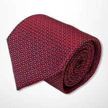 Load image into Gallery viewer, Red Geometric With Light Red and Navy Pin Dots Silk Tie – Regular 90mm