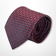 Load image into Gallery viewer, Dark Red Pattern With Silver and Red Geometric Silk Tie – Skinny 70mm