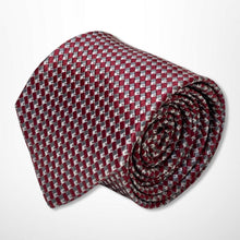 Load image into Gallery viewer, Dark Red Knit With Silver and White Square Silk Tie – Regular 80mm