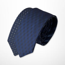 Load image into Gallery viewer, Navy Two Layers Gingham and White Pin Dots Silk Tie – Skinny 50mm