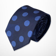 Load image into Gallery viewer, Navy Geometric With Blue Polka Dots Silk Tie – Skinny 70mm