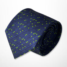 Load image into Gallery viewer, Navy Knit With Green Pin Dots Silk Tie – Regular 80mm