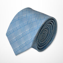 Load image into Gallery viewer, Candy Blue Tartan With Light Blue Stripes Silk Tie – Skinny 70mm