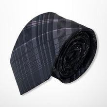 Load image into Gallery viewer, Dark Grey Tartan With Black and Light Pink Stripes Silk Tie – Skinny 65mm