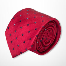 Load image into Gallery viewer, Red Geometric With Black and White Pin Dots Silk Tie – Skinny 70mm